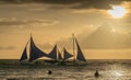 Sailing boats on the sea at the sunset at Boracay island Royalty Free Stock Photo