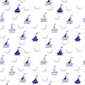 Sailing boats and seagulls seamless pattern, textile, surface design