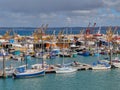 Sailing boats and ships moored at Penzance harbour