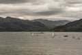 Sailing boats and sloops on Loch Carron, Scotland.