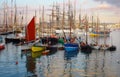 Sailing boats and stand in port