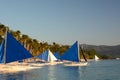 Sailing boats at station 1. White beach. Boracay Island. Western Visayas. Philippines