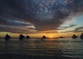 Sailing boats at sunset boracay tropical island philippines Royalty Free Stock Photo