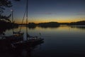 Sailing boats on sunset. Royalty Free Stock Photo