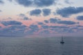 Sailing boats with sunset at the sea Royalty Free Stock Photo