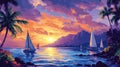 Sailing boats sunset tropical landscape with mountains Royalty Free Stock Photo