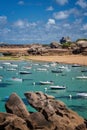 Sailing Boats and transparent water on Coz-Pors beach in Tregastel CÃÂ´tes d`Armor, Brittany, France Royalty Free Stock Photo