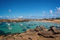 Sailing Boats and transparent water on Coz-Pors beach in Tregastel, CÃÂ´tes d`Armor, Brittany France Royalty Free Stock Photo