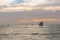 Sailing boats traveling in the sea under sunset, in Key West, Fl Royalty Free Stock Photo