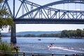 Sailing boats under the Mississippi River Bridge in La Crosse, Wisconsin