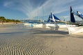 Sailing boats on White Beach during low tide. Boracay. Malay. Aklan. Western Visayas. Philippines Royalty Free Stock Photo