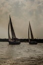Sailing boats with white sails sailing in the deep blue sea.Sailing regatta. Yachting. Royalty Free Stock Photo