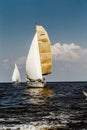 Sailing boats with white sails sailing in the deep blue sea.Sailing regatta. Yachting. Royalty Free Stock Photo