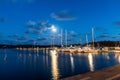 Sailing boats and yachts in marina at night. Nynashamn. Sweden. Royalty Free Stock Photo