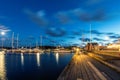 Sailing boats and yachts in marina at night. Nynashamn. Sweden. Royalty Free Stock Photo