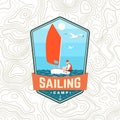 Sailing camp patch. Vector. Concept for shirt, print, stamp or tee. Vintage typography design with man in sailboats