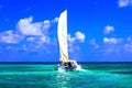 Sailing catamaran in open sea in sunny weather Royalty Free Stock Photo