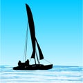 Sailing catamaran silhouette Royalty Free Stock Photo