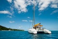 Sailing catamaran on the tropical anchorage Royalty Free Stock Photo