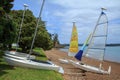 Sailing catamarans on the beach, Russell, New Zealand