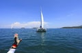 Sailing catamarans and yachts participating in the regatta Royalty Free Stock Photo