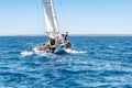 Sailing crew on sailboat during yacht regatta Royalty Free Stock Photo