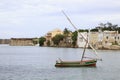 Sailing dhow and sea landscape of Mozambique island Royalty Free Stock Photo