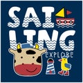 Sailing explore funny animal cartoon,vector illustration