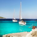 Sailing Greek Islands, Cyclades, Sea Coast Royalty Free Stock Photo