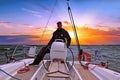 Sailing on the IJsselmeer in Netherlands at sunset