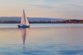 Sailing on lake Zug during sunset, Alps, Switzerland