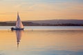 Sailing on lake Zug during sunset, Alps, Switzerland