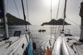 Sailing life. Morning relaxing in bay Royalty Free Stock Photo