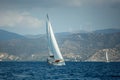 Sailing luxury yacht boat in the Aegean Sea at Greece. Sport. Royalty Free Stock Photo