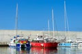 Sailing, motor boats moored seawall. Blanes, Spain Royalty Free Stock Photo