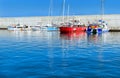 Sailing, motor boats moored seawall. Blanes, Spain Royalty Free Stock Photo