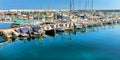 Sailing, motor boats moored seawall. Blanes, Spain Royalty Free Stock Photo