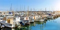 Sailing, motor boats moored seawall. Blanes, Spain Royalty Free Stock Photo