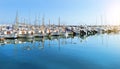 Sailing, motor boats moored seawall. Blanes, Spain Royalty Free Stock Photo