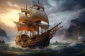 Sailing ocean ship. Generate Ai