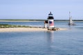 Sailing Past Lighthouse on Nantucket Island on a Summer Day Royalty Free Stock Photo