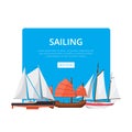 Sailing poster with side view sailboats