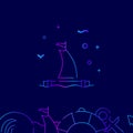 Sailing raft vector gradient line icon, illustration on a dark blue background. Related bottom border