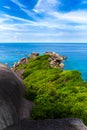 Sailing Rock, clear sea and blue sky on the island of Koh Similan, the group Similan Islands, Andaman sea, Thailand. Royalty Free Stock Photo