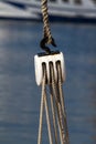 Sailing rope tension with the fishing pulley Royalty Free Stock Photo