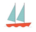 Sailing sailboat waves flat line color isolated vector object