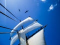 Sailing at sea on a tallship, blue skies