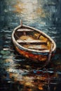 Sailing into Serenity: Minimalistic Boat in the Sea Impasto Oil Painting. Perfect for Wall Art.