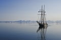 Sailing ship in arctic sea with copy space