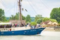 The sailing ship Atlantis, Elbe Warrior second name, is on the Seine river in France for Armada exhibition Royalty Free Stock Photo